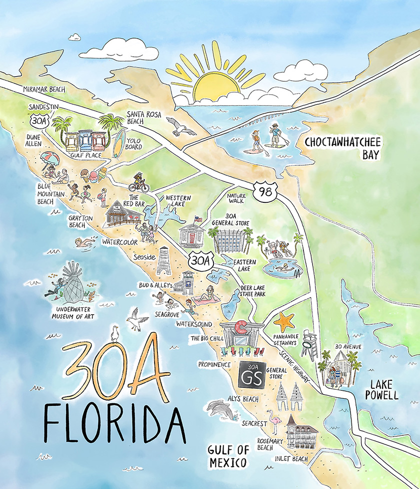 Map of 30A Florida south walton county